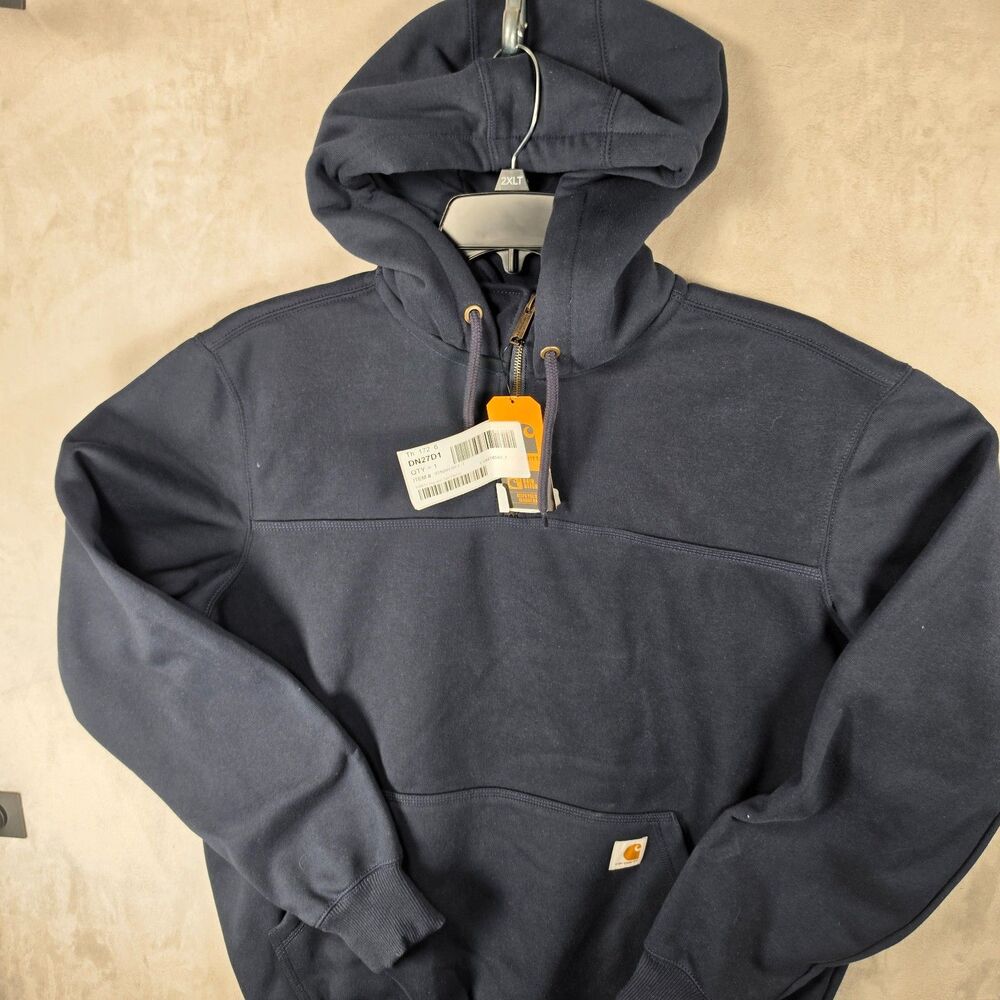 Carhartt Rain Defender Hoodie Mens Large Tall L T NWT Navy 1/4 Zip Loose Fit